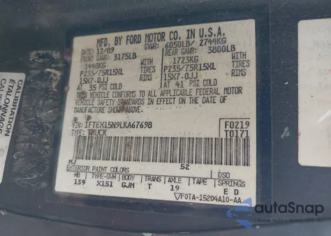 1990 Ford F150 из США, поврежденный, VIN 1FTEX15N9LKA67698